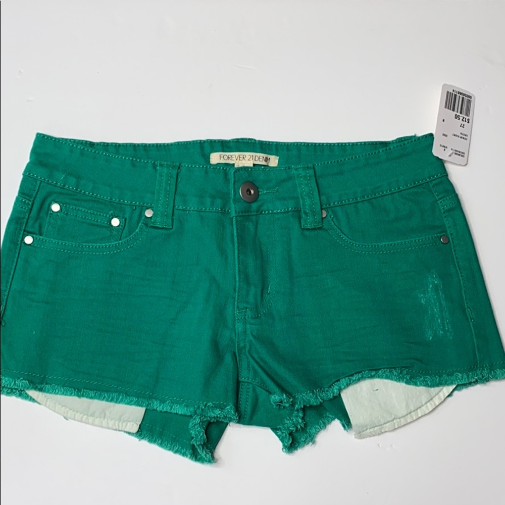 Forever 21 F21 Green Denim Short Shorts Size 27